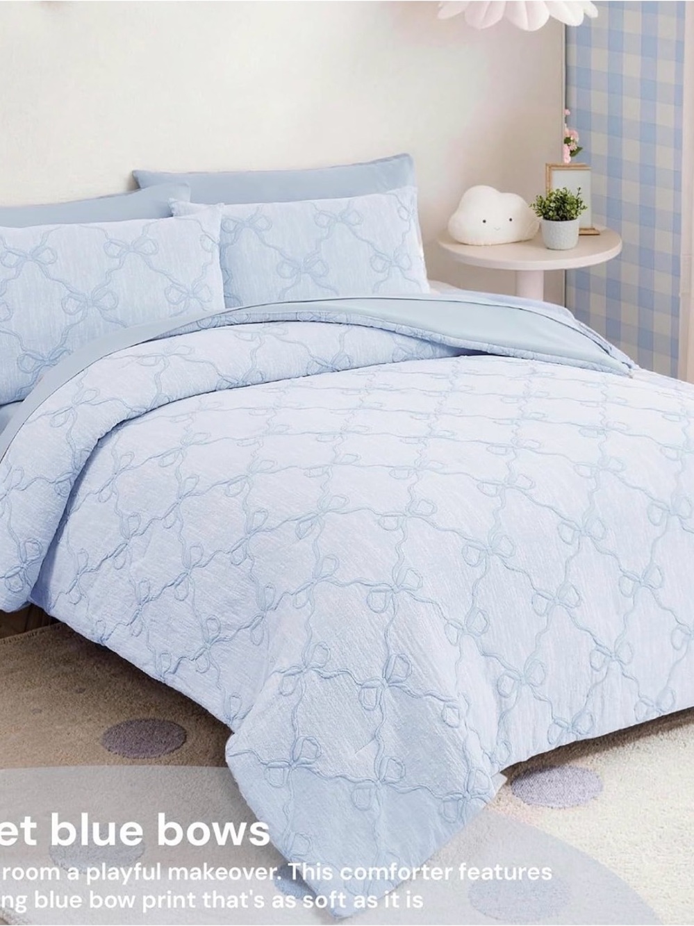 Light Blue Bow Quilted Comforter Set - Brand